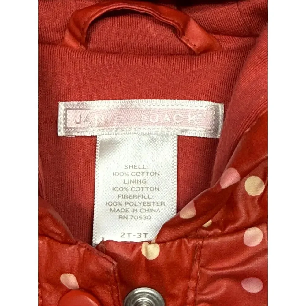 Janie and Jack Red White Polka Dot Ruffle Trim Lined Raincoat w Hood Size 2-3T